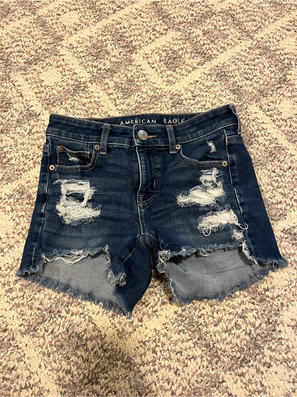 American Eagle Outfitters Dark Indigo Distressed Jean Shorts